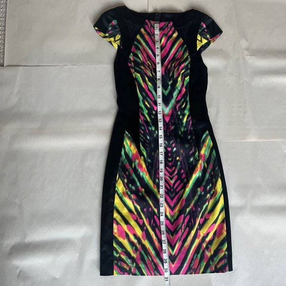 Karen Millen Multicolor Striped Neon Mesh Detail Cocktail Pencil Sheath Dress 2 - Picture 9 of 14